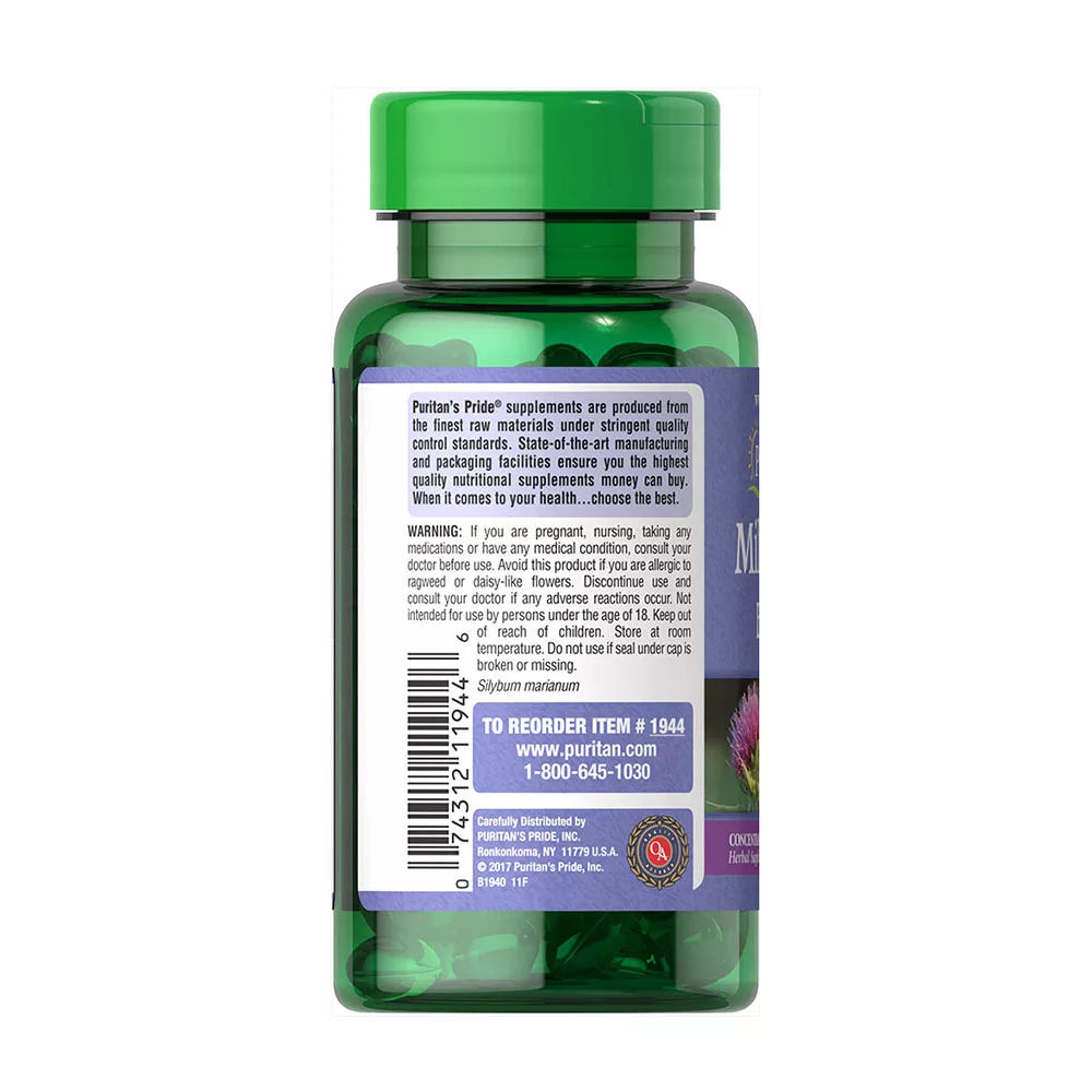Puritan's Pride Milk Thistle 4:1 Extract 1000 mg (Silymarin) (90 Softgels)