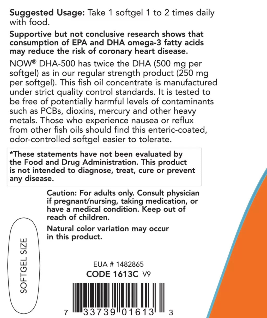 Now Foods DHA-500, Double Strength Softgels (180 Softgels)