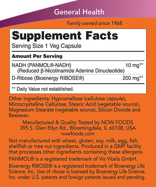 Now Foods NADH 10 mg (60 Veg Capsules)