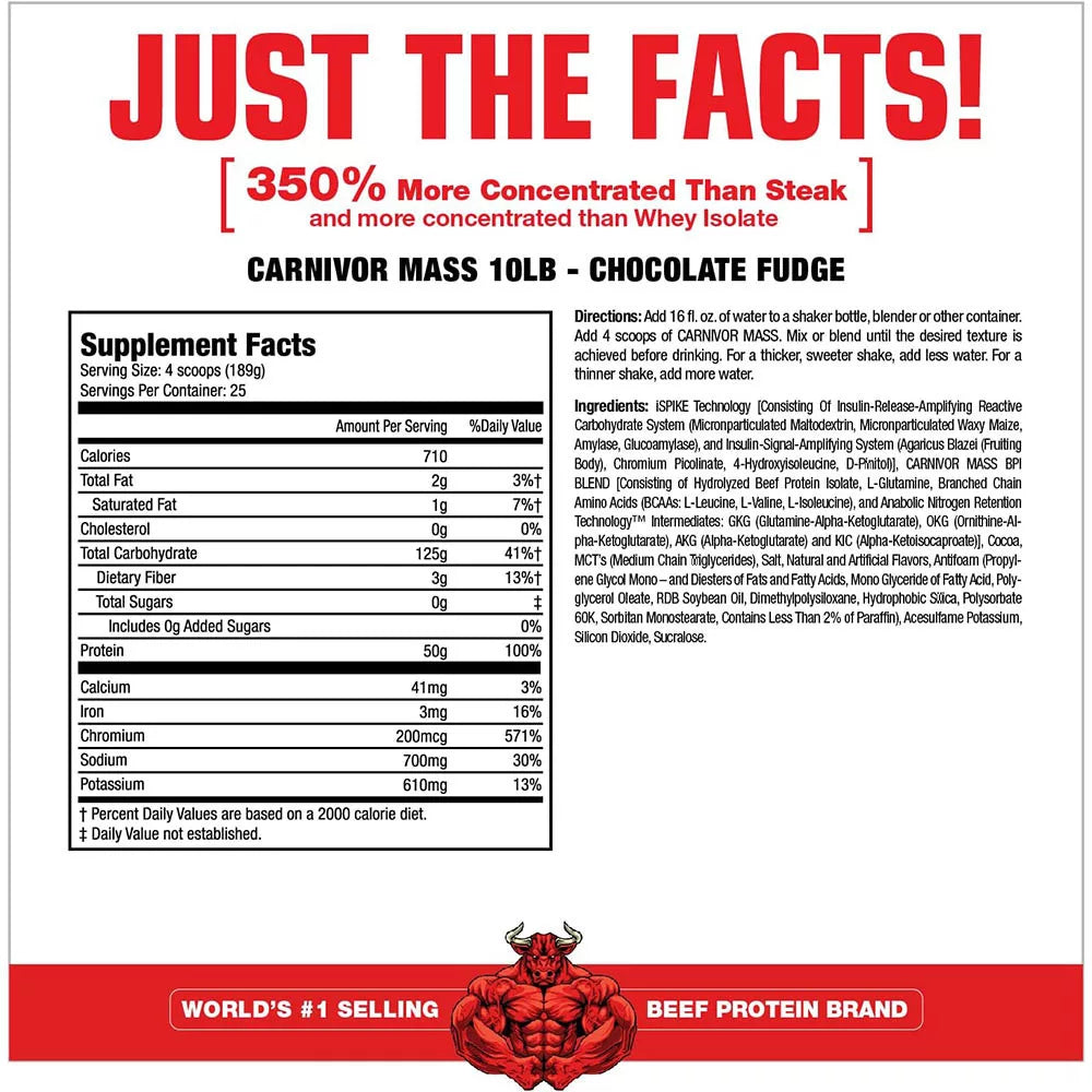 MuscleMeds Carnivor™ Mass 100% Beef Protein Mass Gainer (4725 g, Chocolate Fudge)