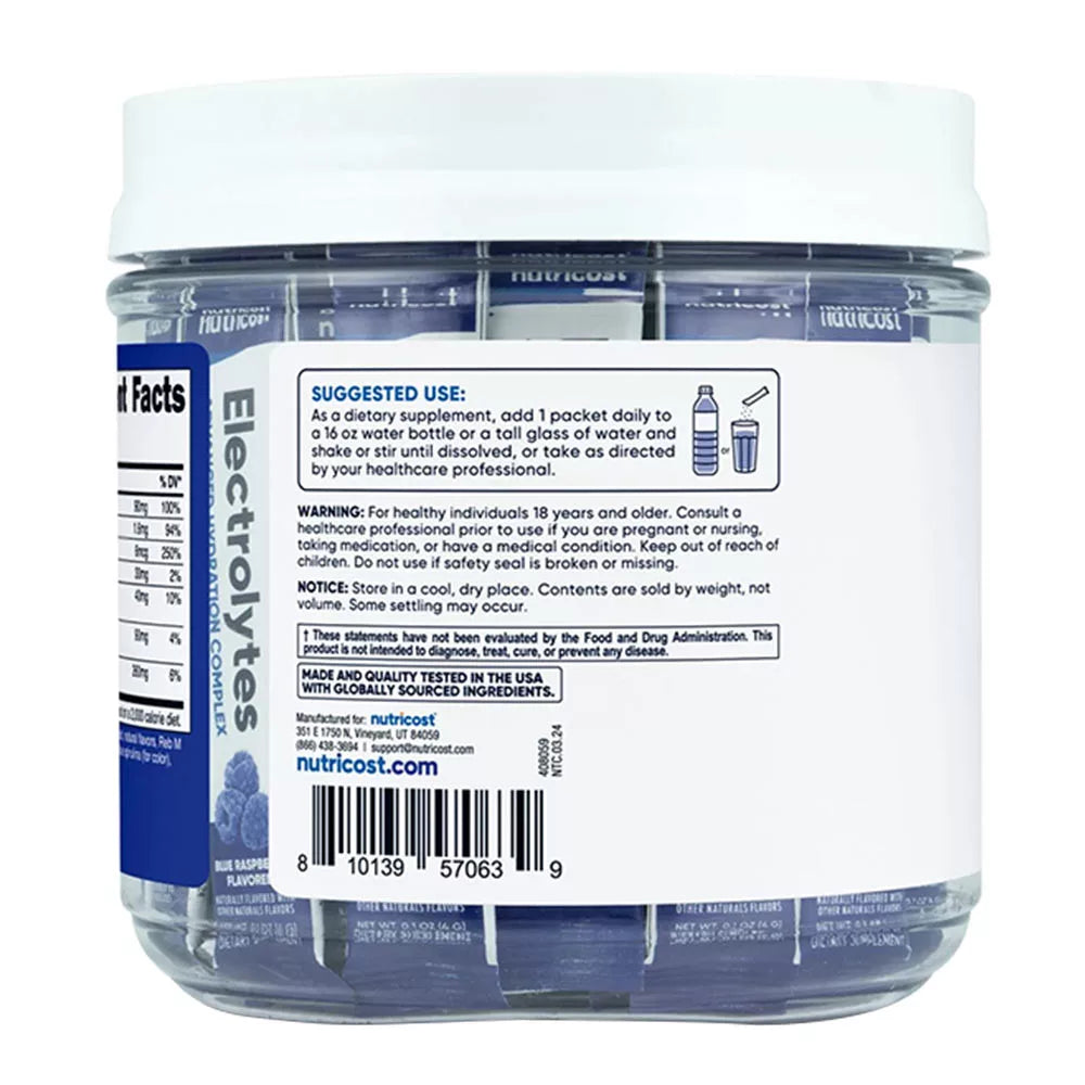 Nutricost Electrolytes Hydration Stick Packs (156 g, Blue Raspberry)