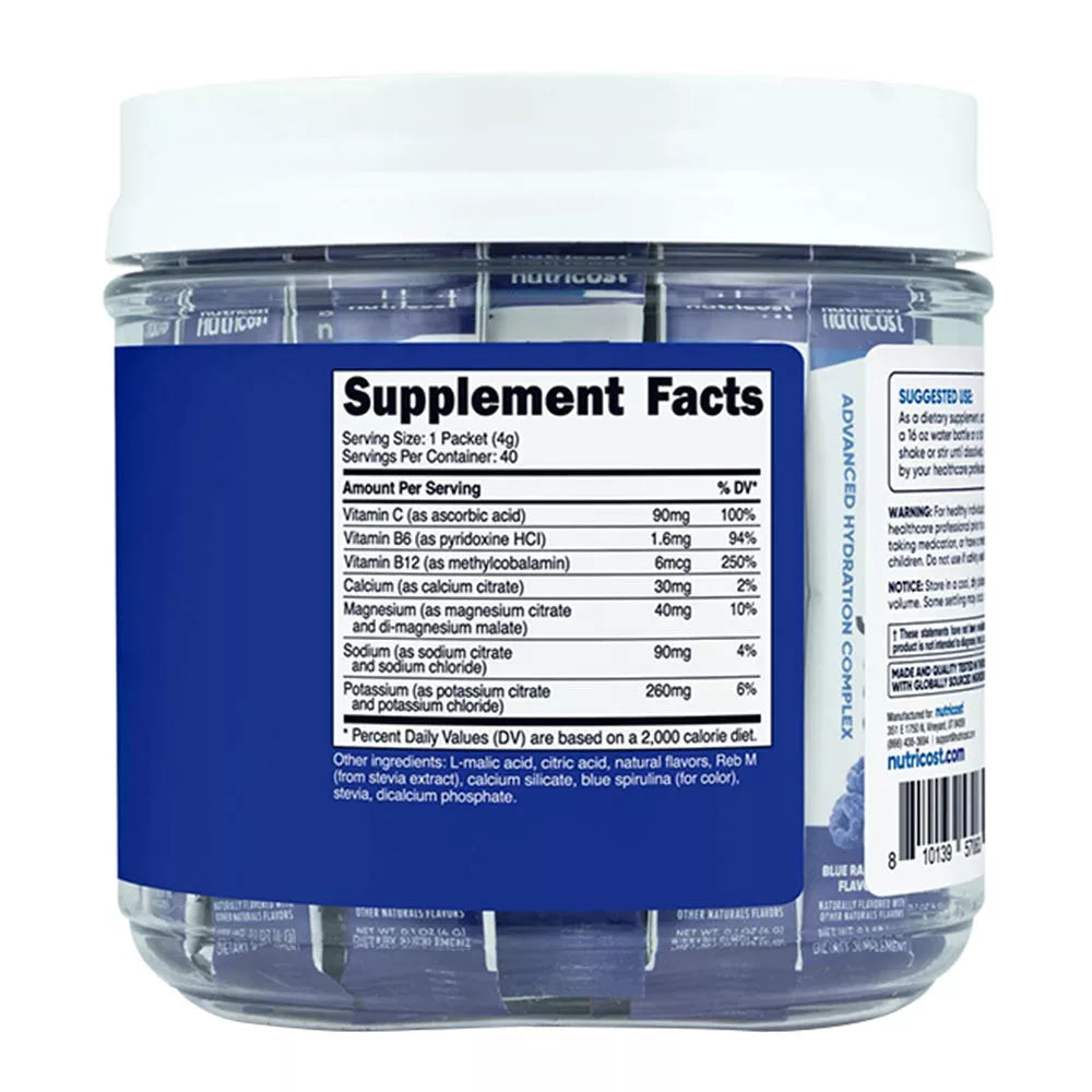 Nutricost Electrolytes Hydration Stick Packs (156 g, Blue Raspberry)