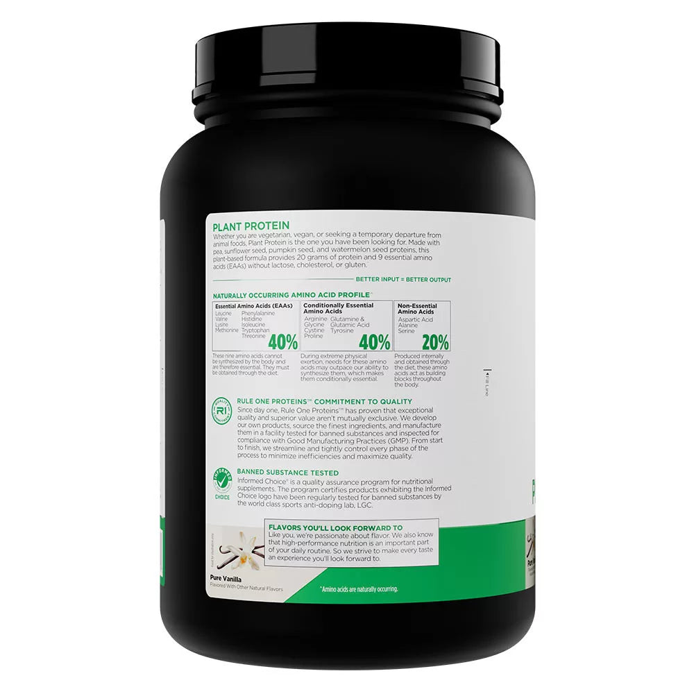 Rule1 Plant Protein (620 g, Pure Vanilla)