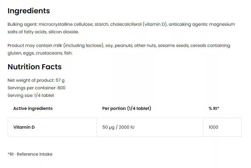 OstroVit Vitamin D3 8000 IU (200 Tablets)
